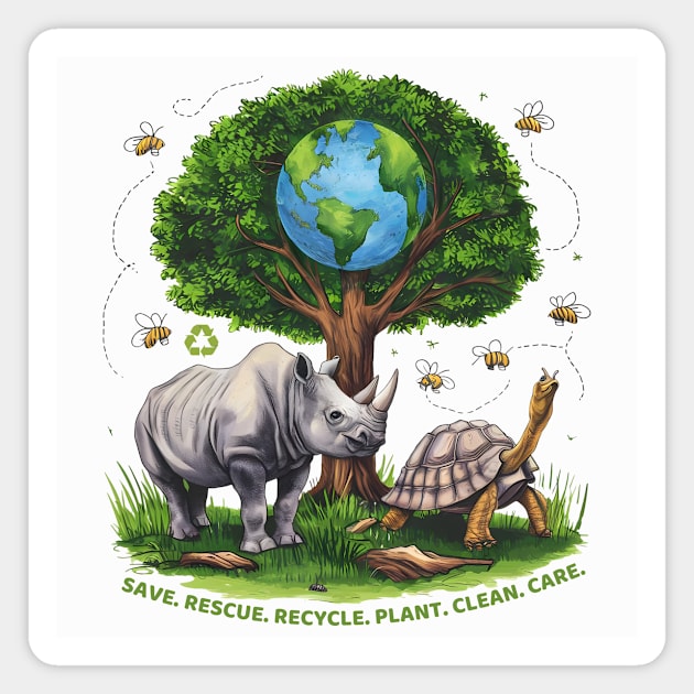 Save Bees Rescue Animals Recycle Plastic Earth Day Magnet by Pikalaolamotor